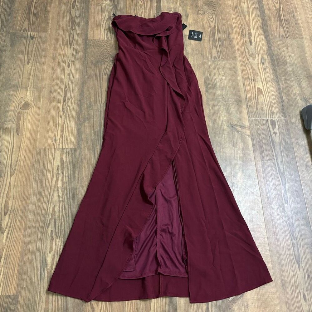 NWT Lulus Long Strapless Evening Party Gown Ruffle Trim Size Small